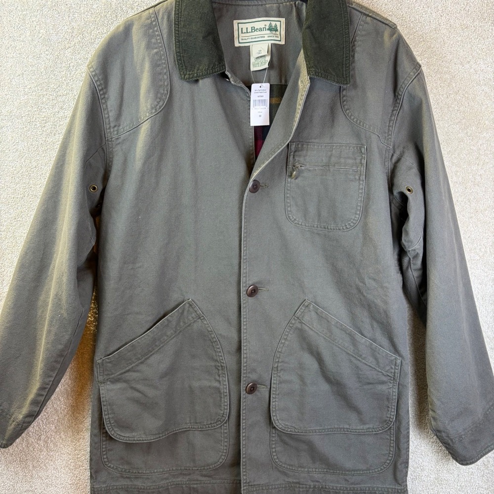 LL‎ Bean Original Barn Jacket Men Medium Tall Canvas Chore Coat Green 187060 NEW